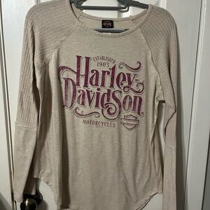 Harley-Davidson Women's Beige and Purple Long Sleeve Tee